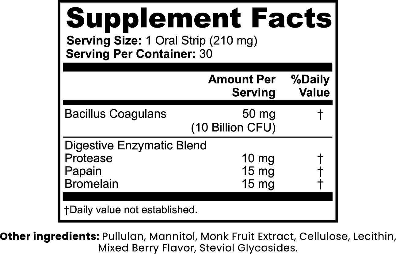 SH Digest Strip | Digestive Enzymes + Probiotic 10B CFU Oral Strips - 30 Day Supply