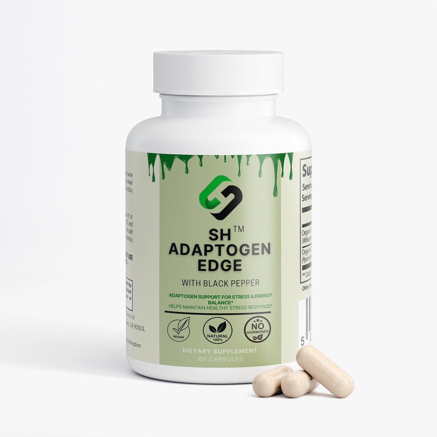SH Adaptation Edge supplement facts panel with ashwagandha rhodiola cordyceps ingredient list