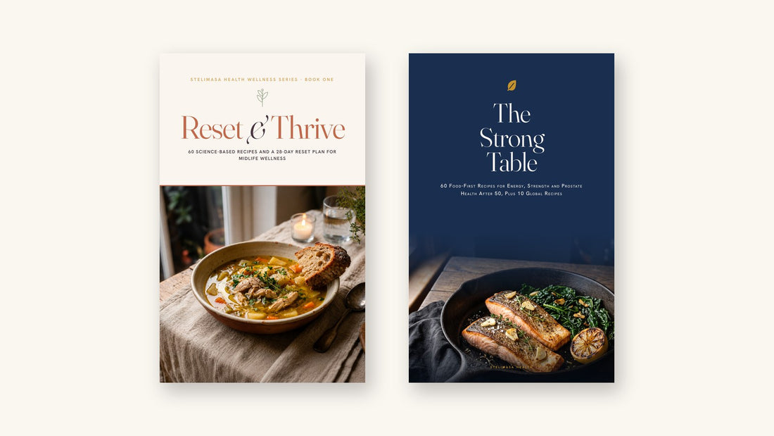 Reset & Thrive and The Strong Table cookbook covers from Stelimasa Health